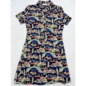 Jeffrey & Darla VTG Venice Italy Print Silk Blend Dress Sz. 6-8 Surreal Collage